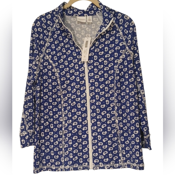 Weekends By Chico's -NWT Blue Paisley Zip Up Jacket W/3/4 Sleeves Pockets,Size 0 - Picture 3 of 12